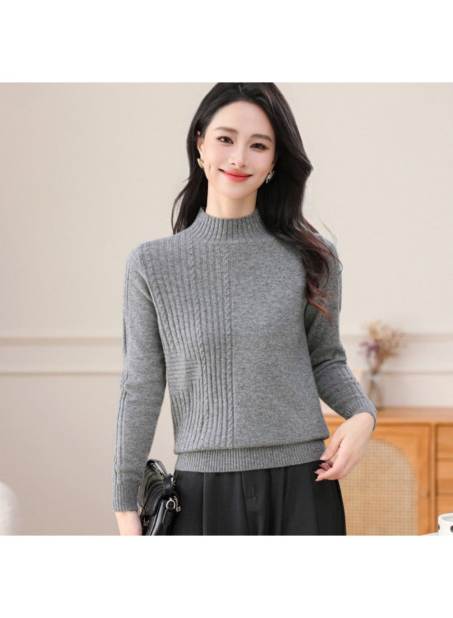 Hengyuanxiang Half-Turtle Neck Warm Long-Sleeved Wool Sweater Jacquard Casual Knit Pullover Base Layer - Image 4