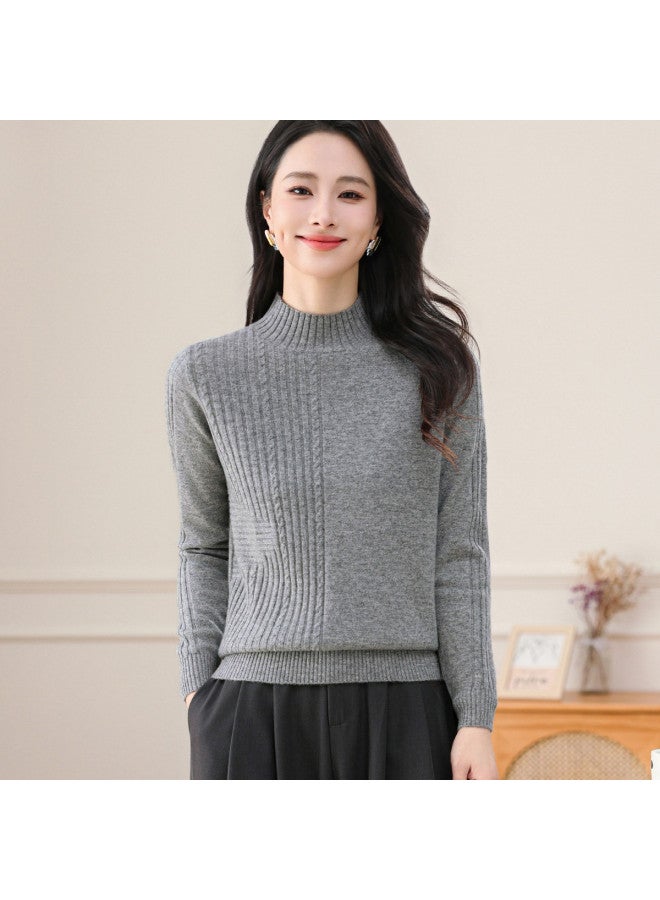 Hengyuanxiang Half-Turtle Neck Warm Long-Sleeved Wool Sweater Jacquard Casual Knit Pullover Base Layer - Image 2