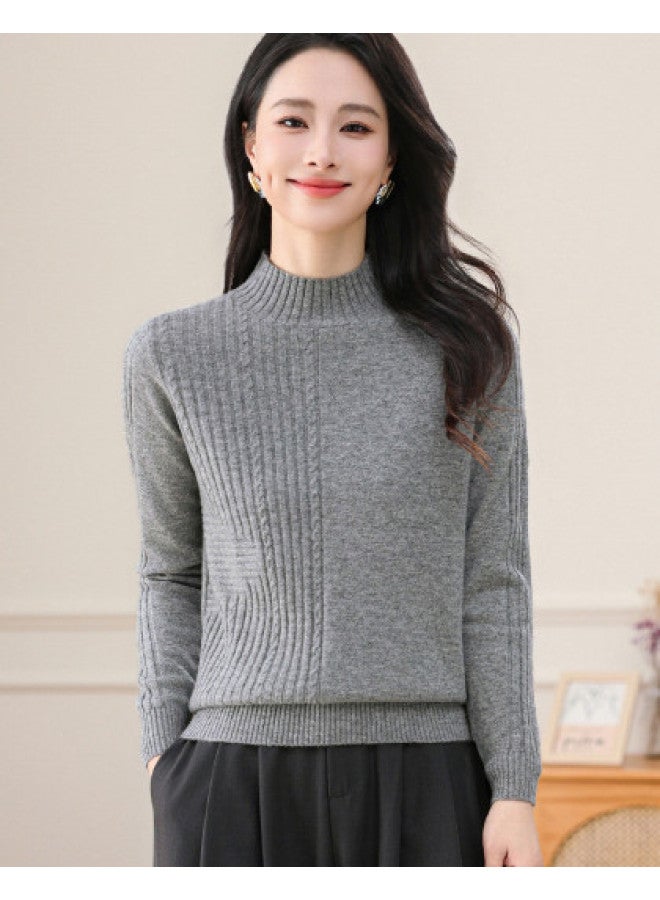 Hengyuanxiang Half-Turtle Neck Warm Long-Sleeved Wool Sweater Jacquard Casual Knit Pullover Base Layer - Image 1