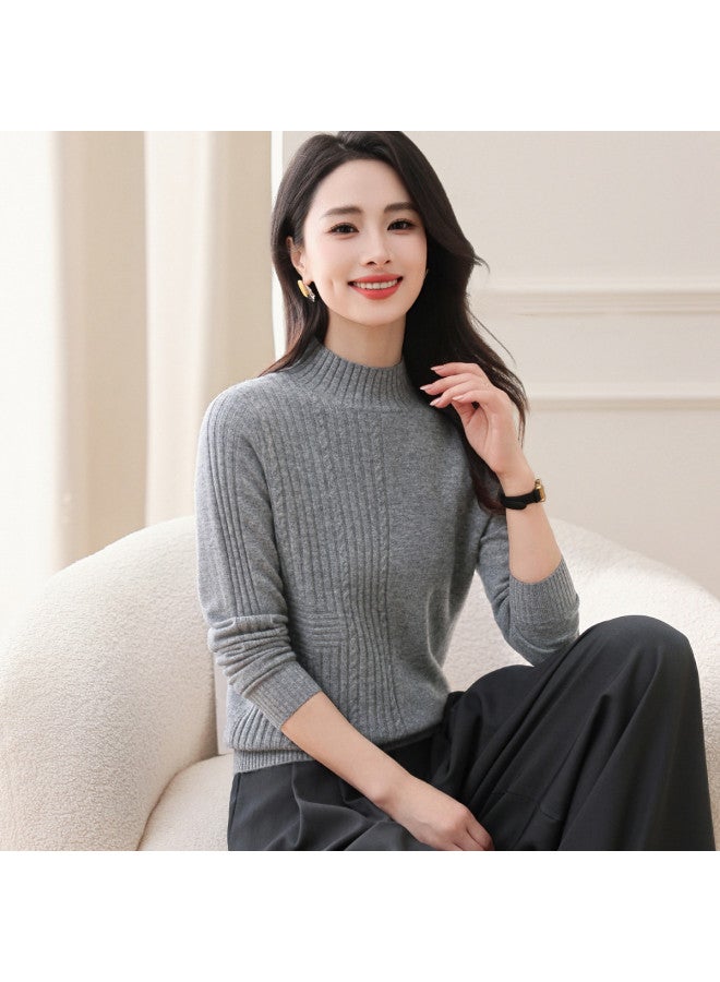 Hengyuanxiang Half-Turtle Neck Warm Long-Sleeved Wool Sweater Jacquard Casual Knit Pullover Base Layer - Image 5