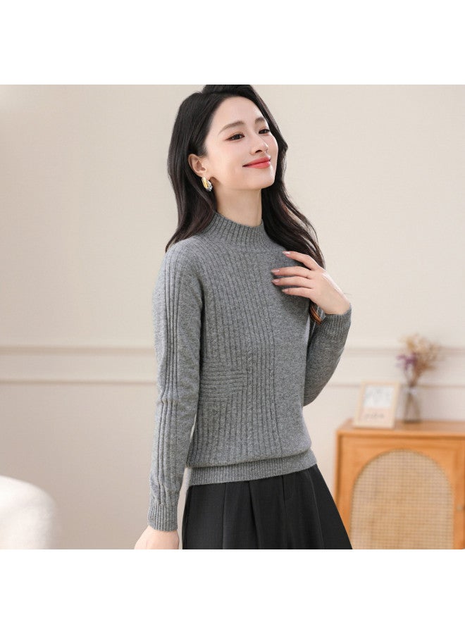 Hengyuanxiang Half-Turtle Neck Warm Long-Sleeved Wool Sweater Jacquard Casual Knit Pullover Base Layer - Image 3