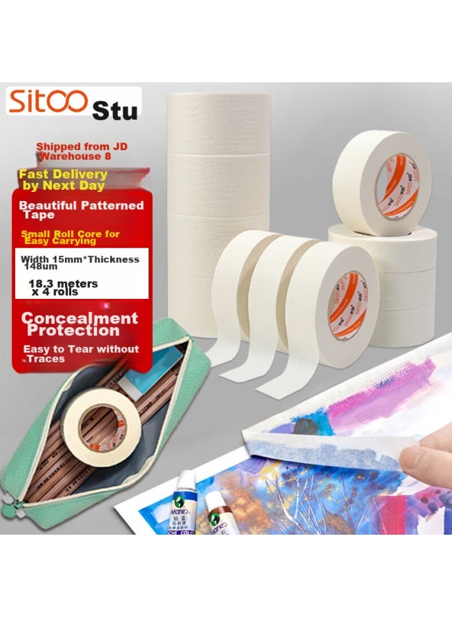 Sitoo Masking Tape, 15mm*20y*145μm, Art And Craft Color Separation, Renovation Masking Tape, Paint Protection, Seamless Sticker, Study Supplies, 4 Rolls - Image 1