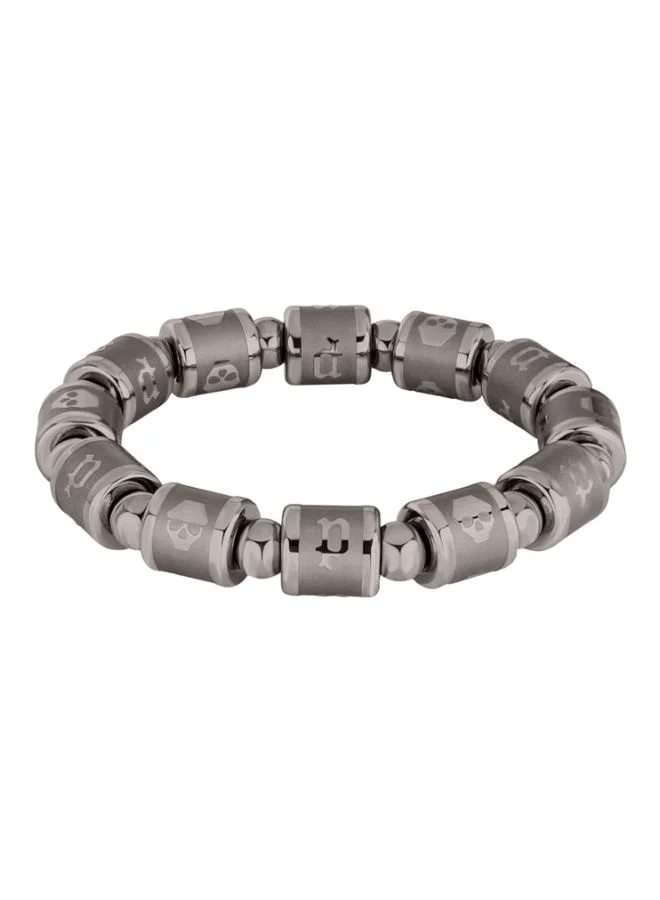 بوليس Grey Skull Designed Beaded Bracelet for Men