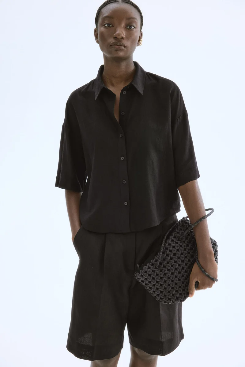 اتش اند ام قميص من مزيج الكتان