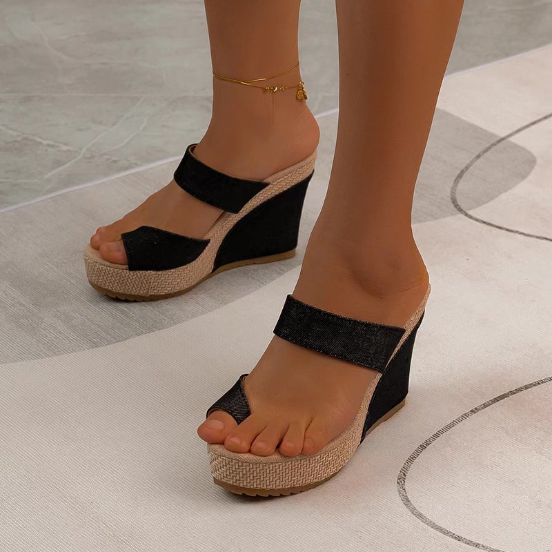 2023 New Plus Size Wedge Platform Toe Slip-On Muffin Sandals 36-43 - Image 4