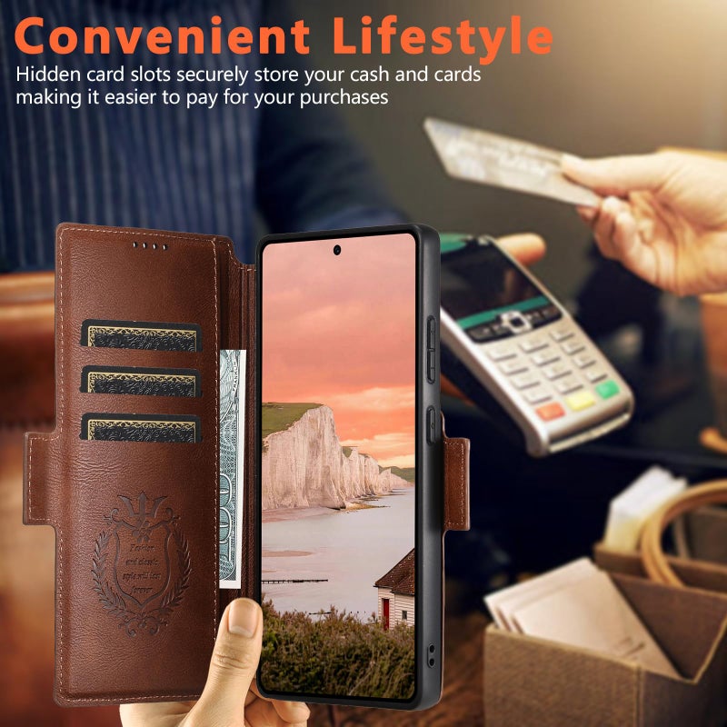 SINIANL for Samsung Galaxy S26 Ultra Leather Wallet Case Compatible with MagSafe Wireless Charging, Detachable Leather Cover with Card Slots Holder, Kickstand, Magnetic for Galaxy S26 Ultra Brown - Image 5