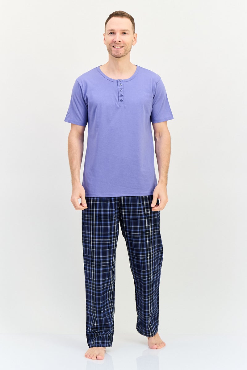 Algspar Men 2 Pieces Checkered Top And Pants Pyjama Set, Multicolor - Image 1