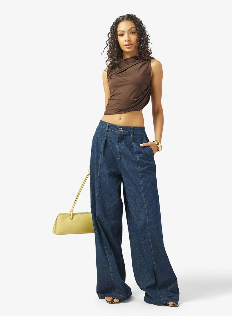 Ginger  Mid Rise Wide Fit Jeans with Pleat Detail for Women | Best Price UAE