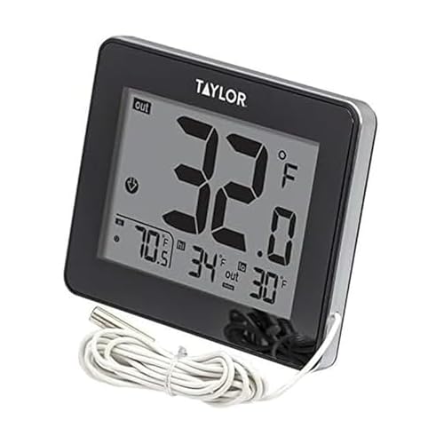Taylor Wired Digital Indoor Outdoor Thermometer with LED Display Wired Probe Sensor for Home Greenhouse Nursery and Indoor Use White Housing - Image 1