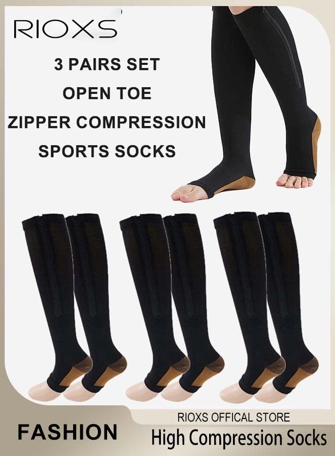 3 Pairs High Compression Socks for Mens and Womens Support Circulation Recovery Athletic Fit Running Splints Flight Travel Boost Endurance Protection Achilles Tendon - Image 1