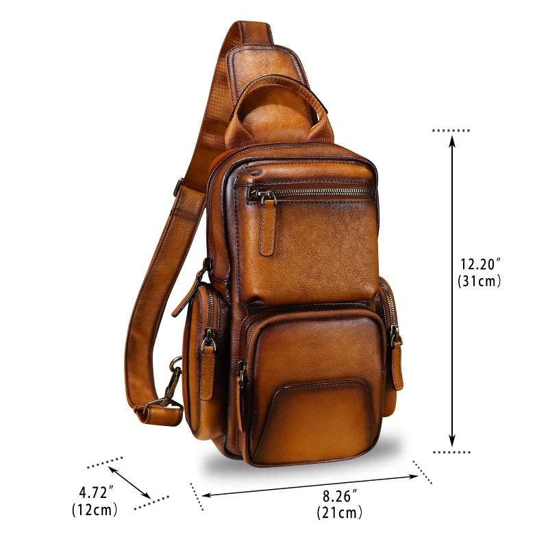 IVTG Genuine Leather Sling Bag Crossbody Casual Hiking Daypack Vintage Handmade Chest Bag Shoulder Backpack Motorcycle Pack (Brown) - Image 4