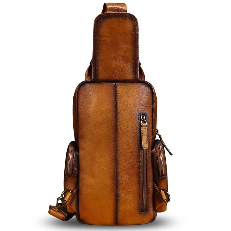 IVTG Genuine Leather Sling Bag Crossbody Casual Hiking Daypack Vintage Handmade Chest Bag Shoulder Backpack Motorcycle Pack (Brown) - Image 3