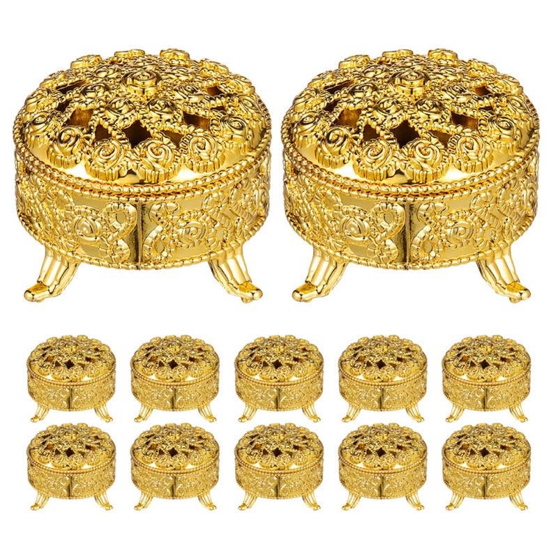 Veemoon Vintage Gold Candy Boxes - Set of 20 Elegant Wedding Favor Boxes - Round Rose Embossed Plastic Holders for Parties Baptisms and Special Occasions Trinket Containers - 1.9 X 1.9 X 1.5 Inch - Image 1