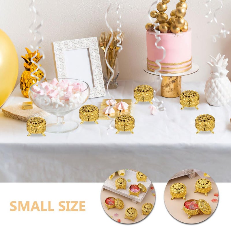 Veemoon Vintage Gold Candy Boxes - Set of 20 Elegant Wedding Favor Boxes - Round Rose Embossed Plastic Holders for Parties Baptisms and Special Occasions Trinket Containers - 1.9 X 1.9 X 1.5 Inch - Image 3