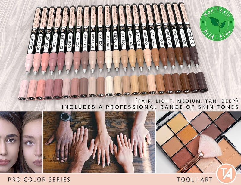 TOOLI-ART Acrylic Paint Pens 22 Different Skin Tones Pro Color Series Marker Set 0.7mm Extra Fine Tip for Rock Painting Glass Wood Metal Canvas Non Toxic Water Based Quick Dry - Image 4