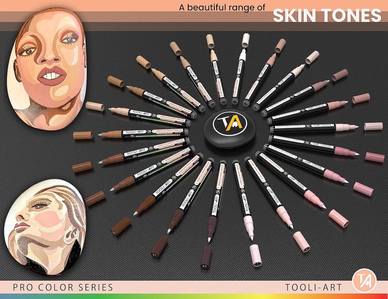 TOOLI-ART Acrylic Paint Pens 22 Different Skin Tones Pro Color Series Marker Set 0.7mm Extra Fine Tip for Rock Painting Glass Wood Metal Canvas Non Toxic Water Based Quick Dry - Image 3