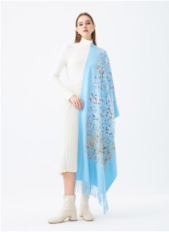 Sky cashmere Embroidered Shawl with Fringe  - Image 1