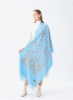 Sky cashmere Embroidered Shawl with Fringe  - Image 3
