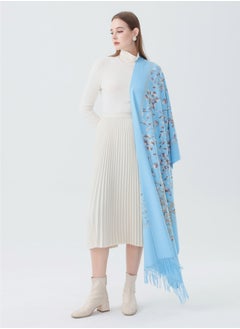 Sky cashmere Embroidered Shawl with Fringe  - Image 2