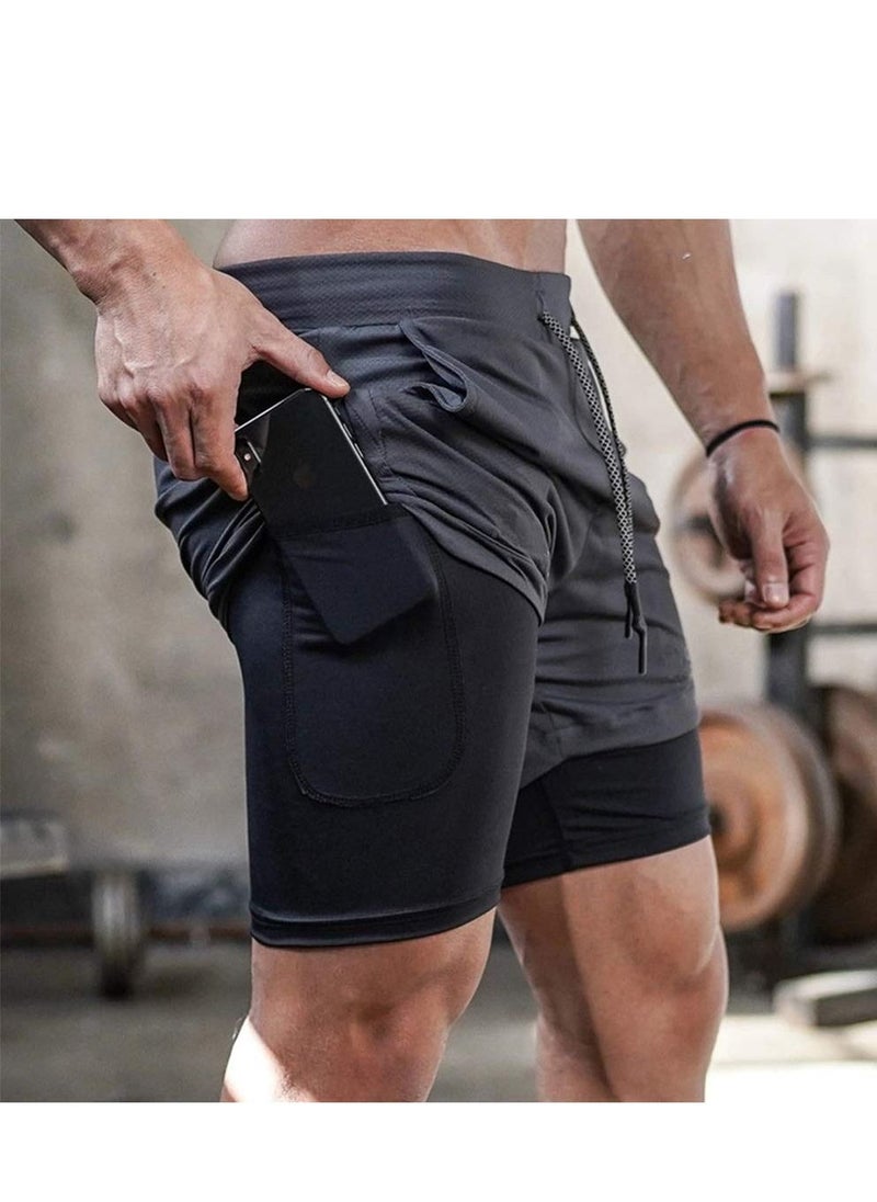 Generic - Gym Shorts for Men With Fiber Lining Drawstring Gym Shorts Men 2 Layer Loose Athletic Shorts with 4 Pockets Men's Activewear Running Shorts - Image 1