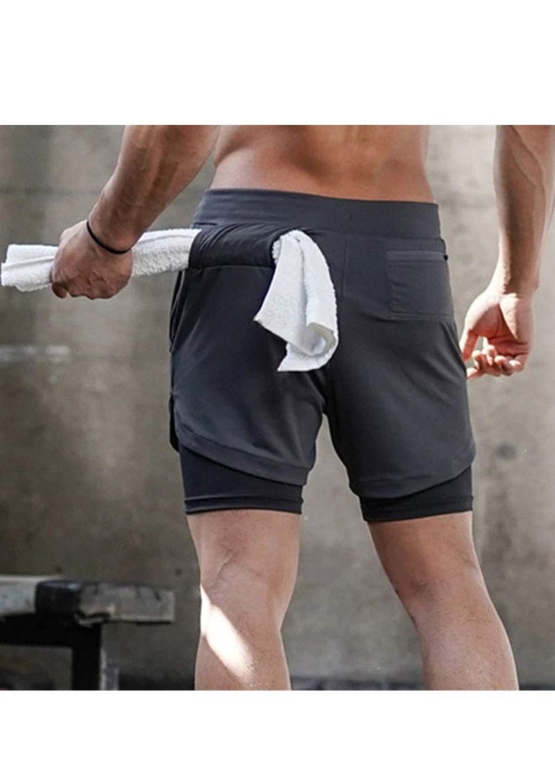 Generic - Gym Shorts for Men With Fiber Lining Drawstring Gym Shorts Men 2 Layer Loose Athletic Shorts with 4 Pockets Men's Activewear Running Shorts - Image 1
