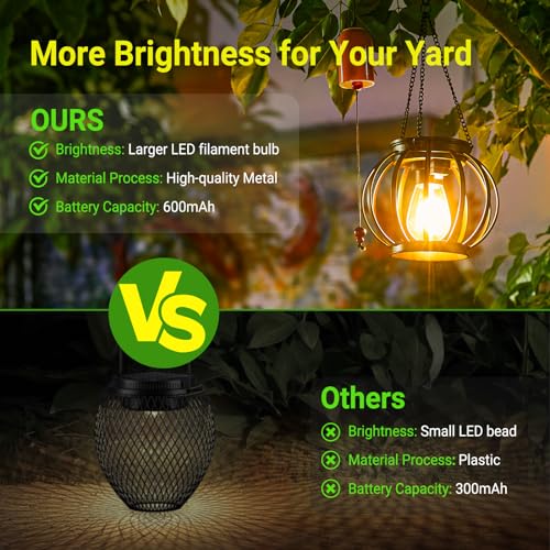 KOOPER Solar Lanterns Outdoor Waterproof, 4 Pack Upgraded Metal Hanging Solar Lights Outdoor Lanterns, Brighter Auto On/Off Outdoor Hanging Lantern for Yard Patio Pathway Porch Garden Decor - Image 5