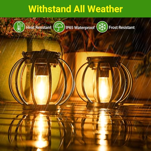 KOOPER Solar Lanterns Outdoor Waterproof, 4 Pack Upgraded Metal Hanging Solar Lights Outdoor Lanterns, Brighter Auto On/Off Outdoor Hanging Lantern for Yard Patio Pathway Porch Garden Decor - Image 2