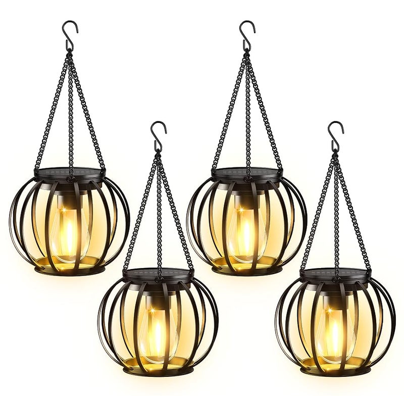 KOOPER Solar Lanterns Outdoor Waterproof, 4 Pack Upgraded Metal Hanging Solar Lights Outdoor Lanterns, Brighter Auto On/Off Outdoor Hanging Lantern for Yard Patio Pathway Porch Garden Decor - Image 1