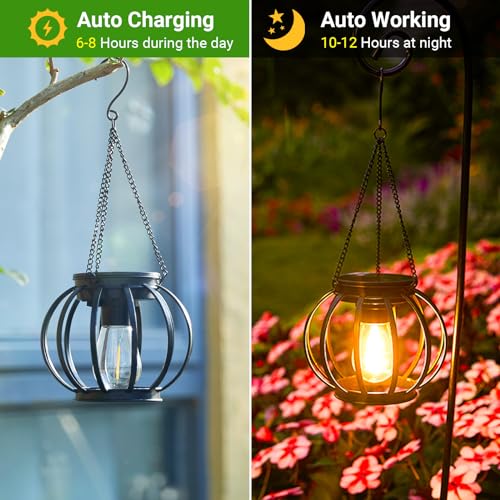 KOOPER Solar Lanterns Outdoor Waterproof, 4 Pack Upgraded Metal Hanging Solar Lights Outdoor Lanterns, Brighter Auto On/Off Outdoor Hanging Lantern for Yard Patio Pathway Porch Garden Decor - Image 3