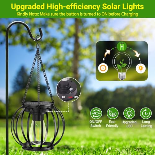 KOOPER Solar Lanterns Outdoor Waterproof, 4 Pack Upgraded Metal Hanging Solar Lights Outdoor Lanterns, Brighter Auto On/Off Outdoor Hanging Lantern for Yard Patio Pathway Porch Garden Decor - Image 4