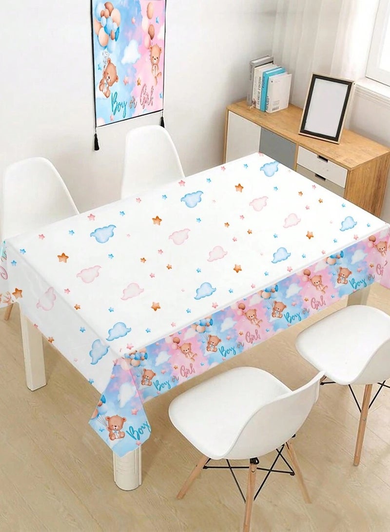 مجموعة بالونات وديكور  لحفلات الكشف عن جنس المولود 101 قطعة تتضمن مفرش طاولة وخلفية باللونين الازرق والوردي  لتزيين حفلات الكشف عن جنس المولود - Image 3