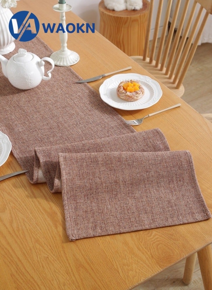 WAOKN Burlap Style Farmhouse Table Runner Rustic Woven Dining Table Runner for Everyday Use 33x228cm Brown  - Image 5