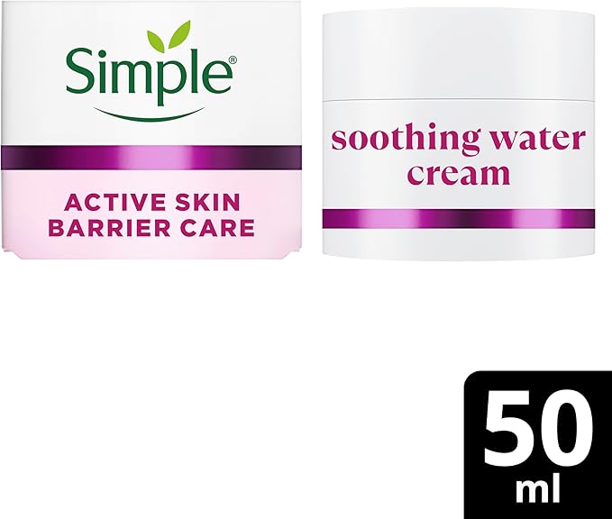 simple كريم وجه مائي مهدئ بسيط مرطب للوجه مع 15 مكونًا للعناية بالبشرة، معززات الألوة والسراميد لحاجز صحي للبشرة، يهدئ ويرطب البشرة الجافة الحساسة 50 مل قد يختلف التعبئة والتغليف - Image 2