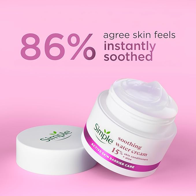 simple كريم وجه مائي مهدئ بسيط مرطب للوجه مع 15 مكونًا للعناية بالبشرة، معززات الألوة والسراميد لحاجز صحي للبشرة، يهدئ ويرطب البشرة الجافة الحساسة 50 مل قد يختلف التعبئة والتغليف - Image 3