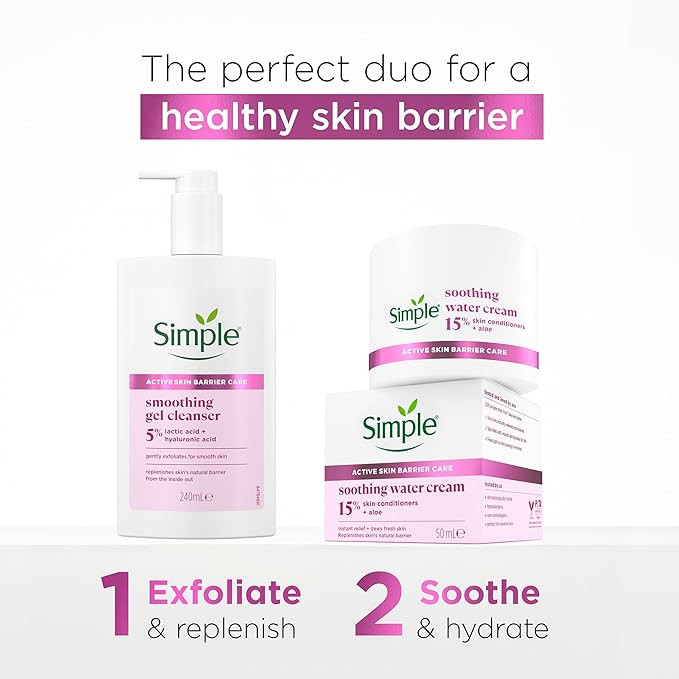 simple كريم وجه مائي مهدئ بسيط مرطب للوجه مع 15 مكونًا للعناية بالبشرة، معززات الألوة والسراميد لحاجز صحي للبشرة، يهدئ ويرطب البشرة الجافة الحساسة 50 مل قد يختلف التعبئة والتغليف - Image 5