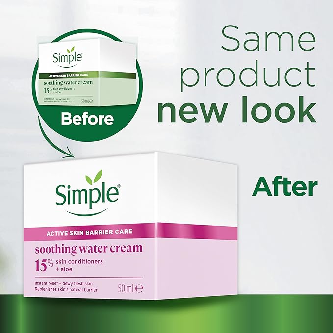 simple كريم وجه مائي مهدئ بسيط مرطب للوجه مع 15 مكونًا للعناية بالبشرة، معززات الألوة والسراميد لحاجز صحي للبشرة، يهدئ ويرطب البشرة الجافة الحساسة 50 مل قد يختلف التعبئة والتغليف - Image 4