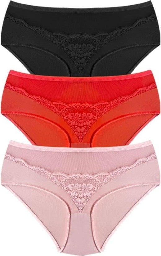 COTTONHILL Transparent Tulle Lace Detail Elastic Waist Plus Size Women's Bikini Panties 3-Pack  - Image 1