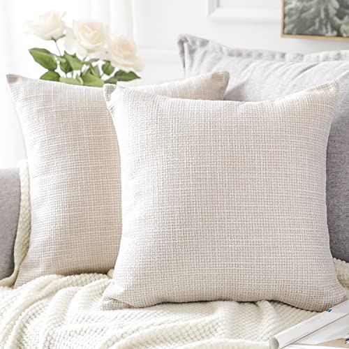 OTOSTAR Linen Throw Pillow Covers Set of 2 Decorative Square Pillowcases Cushion Covers 20x20 Inch for Home Decor Sofa Bedroom Car 50 x 50CM Beige