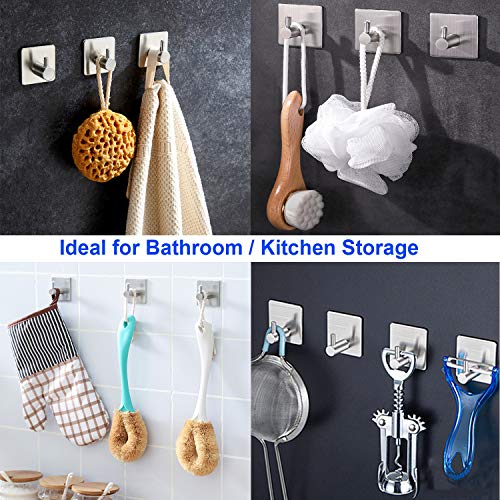 LOOGI Adhesive Hooks, Door Hooks Heavy Duty Towel Hooks Stick on Wall Waterproof Stainless Steel Robe Hanger for Hanging Bathroom Kitchen Home 5 Pack - Image 3