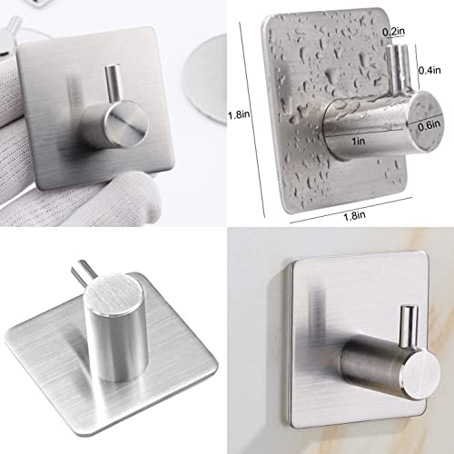 LOOGI Adhesive Hooks, Door Hooks Heavy Duty Towel Hooks Stick on Wall Waterproof Stainless Steel Robe Hanger for Hanging Bathroom Kitchen Home 5 Pack - Image 2
