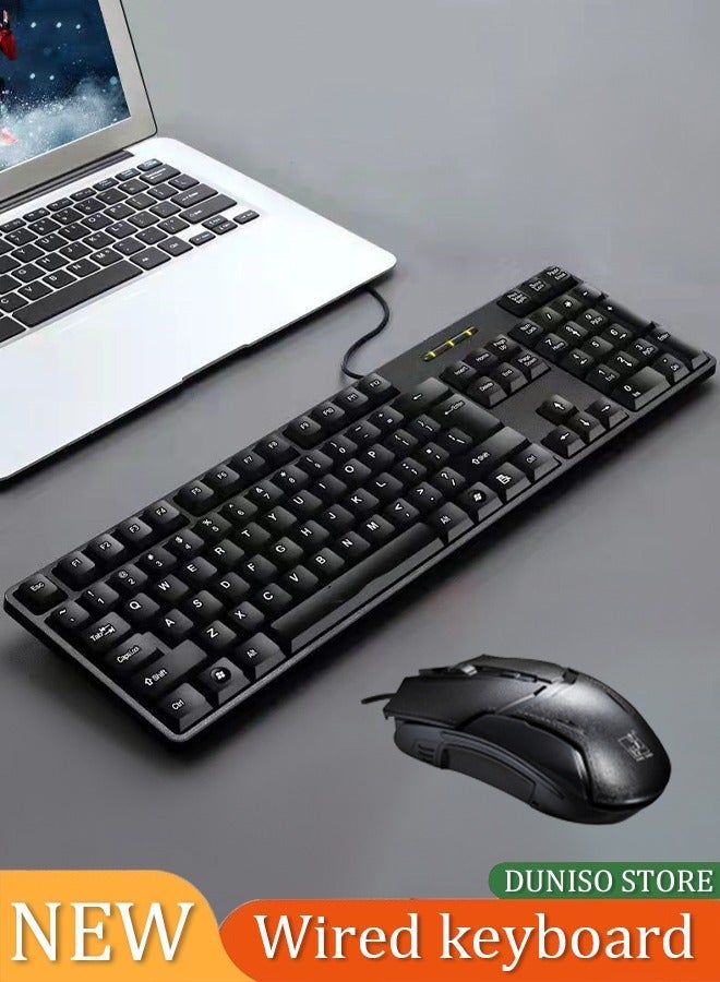 DUNISO Wired USB Keyboard, Laptop Desktop, Compact Business Office Gaming Keyboard And Mouse Set - Image 1