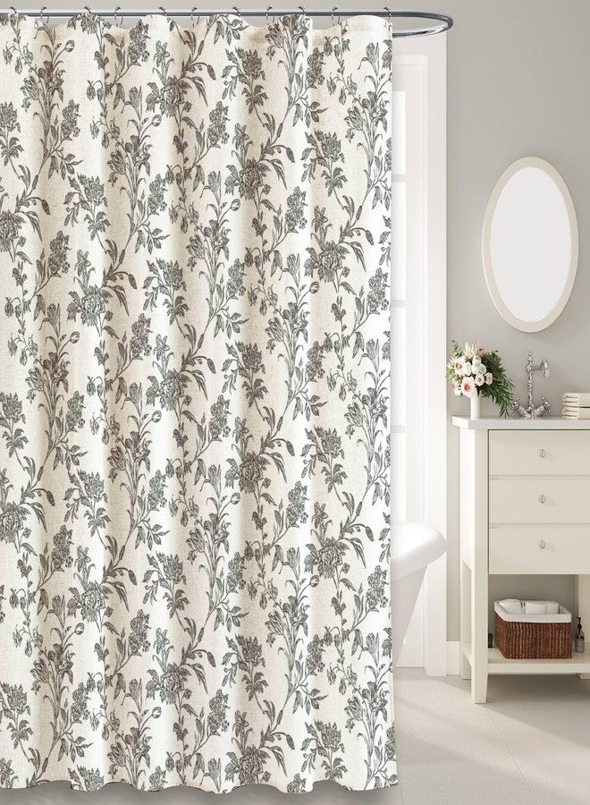 WOUVMA Black Shower Curtain Floral Cotton Linen Cottagecore Shower Curtain for Bathroom 72" W x 72" L - Image 1