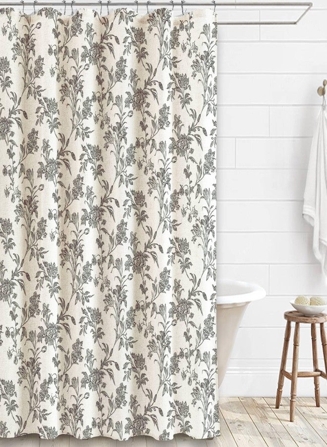 WOUVMA Black Shower Curtain Floral Cotton Linen Cottagecore Shower Curtain for Bathroom 72" W x 72" L - Image 4
