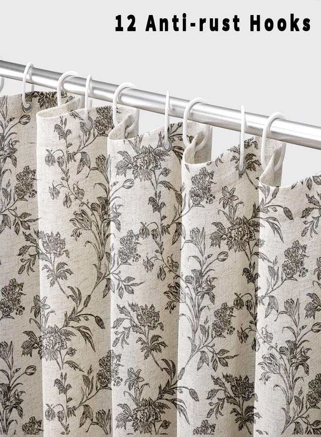 WOUVMA Black Shower Curtain Floral Cotton Linen Cottagecore Shower Curtain for Bathroom 72" W x 72" L - Image 2