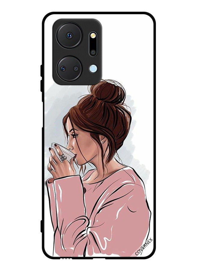 Covernex غطاء حماية لهاتف Honor X7a مع صورة فتاة تشرب الشاي - Image 1