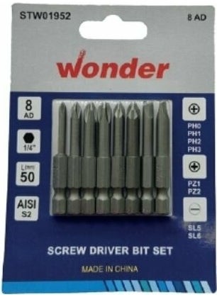 Wonder Yıldız Pozi Flat Bit Set 50 mm 8-Piece (Ph0,ph1,ph2,ph3,pz1,pz2,sl5,sl6) 