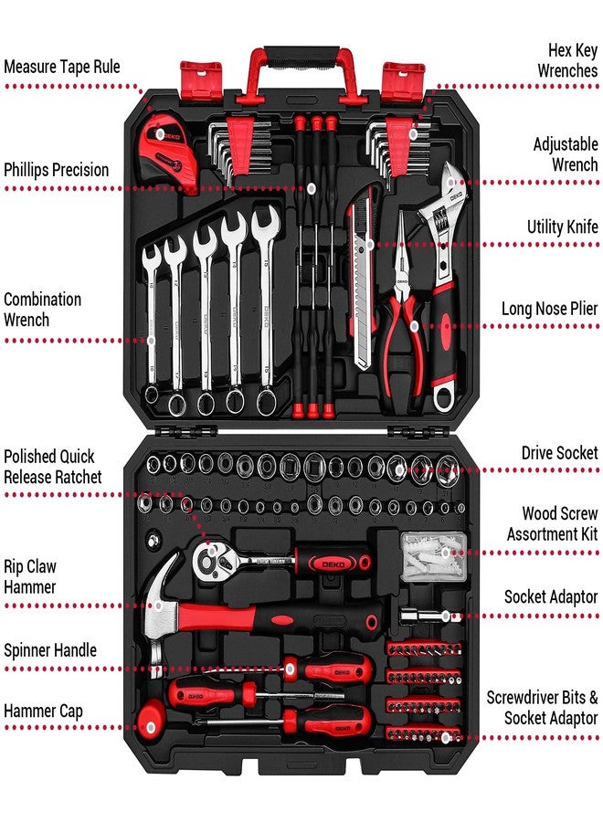 DEKOPRO Tool Set - 158 Piece Red Home Tool Set - Household Tool Set Comes with Plastic Storage Case - Image 2