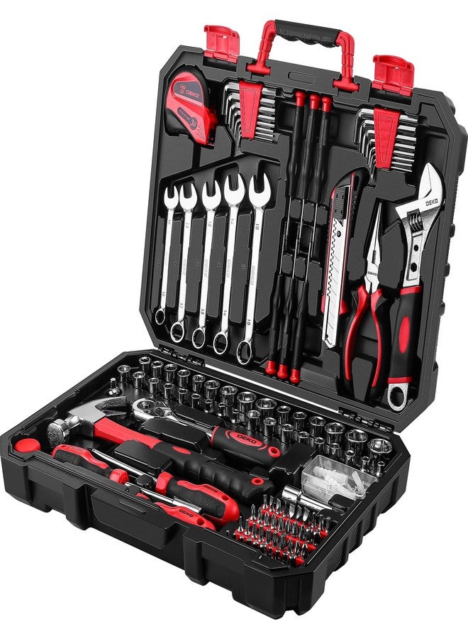 DEKOPRO Tool Set - 158 Piece Red Home Tool Set - Household Tool Set Comes with Plastic Storage Case - Image 1
