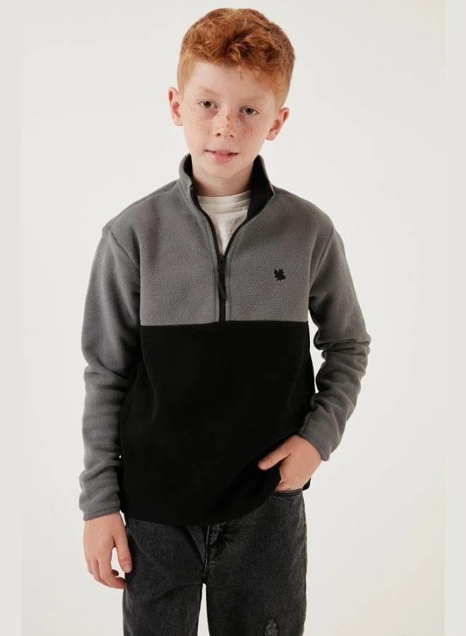 ليلا ليلا سويت شيرت قطبي بنصف سحاب وياقة واقفة بتصميم كتل ألوان للجنسين للأطفال