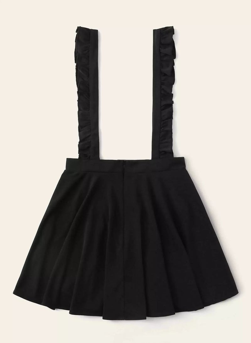 Solid Ruffle Hem Frill Trim Straps Skirt - Image 2